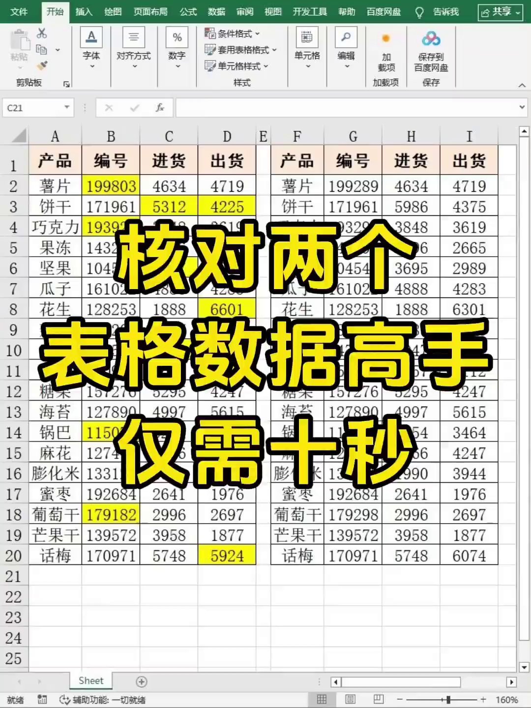 两个表格核对差异，别再一个个找了！Excel条件格式一秒标出